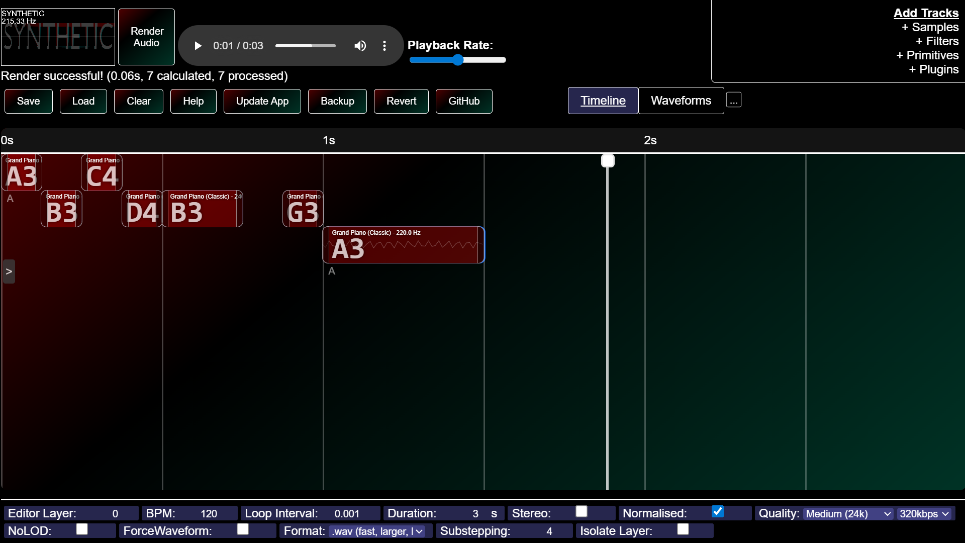 Screenshot of the SYNTHETIC Audio software